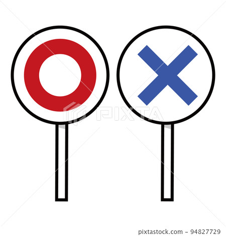 Illustration of circle and cross tags 94827729