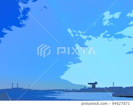 Port view. Illustrated photo. City pop style. Port view. Illustrated photo. City pop style. 94827871