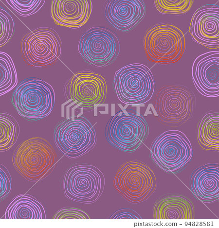 Rainbow spiral linear circles seamless pattern. Geometric background. Vector 94828581