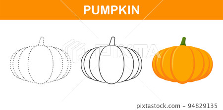 Pumpkin tracing and coloring worksheet for kids 94829135