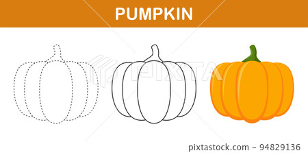 Pumpkin tracing and coloring worksheet for kids 94829136