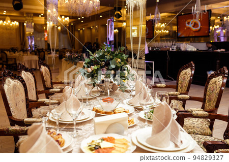 Ceramic tableware on the table 94829327