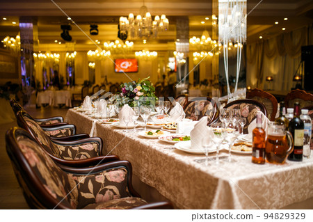 Ceramic tableware on the table 94829329