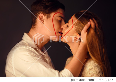 Hot Sexy couple in love close to each other. Erotic pose. Kissing and hugging. 94829427