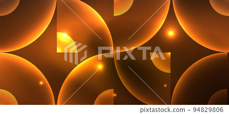 Abstract background with neon glowing light effects. Round shapes, triangles and circles. Wallpaper for concept of AI technology, blockchain, communication, 5G, science, business and technology 94829806