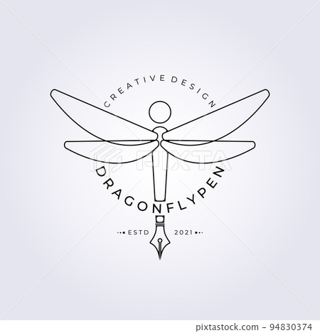 Creative Dragonfly logo, Pen logo vector illustration design, mascot pen logo 94830374