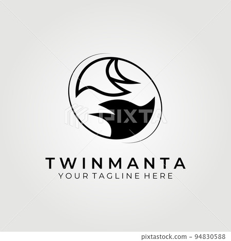 Twin manta , stingray fish logo vector illustration design graphic, vintage and line art 94830588