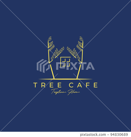 tree cafe logo vector illustration design , real estate logo , house tree logo 94830689