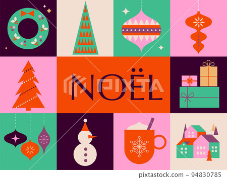 Collection of Christmas decorations, holiday gifts, winter elements, candles, Christmas tree, dove Collection of Christmas decorations, holiday gifts, winter elements, candles, Christmas tree, dove 94830785