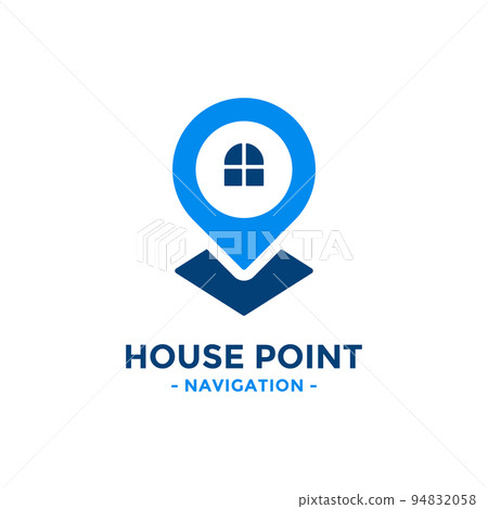 House point logo vector. Pin icon with home combination. Creative gps map point location symbol concept. House point logo vector. Pin icon with home combination. Creative gps map point location symbol concept. 94832058