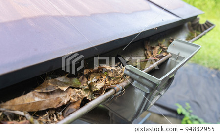 Garbage (dead leaves) clogging of rain gutters 94832955