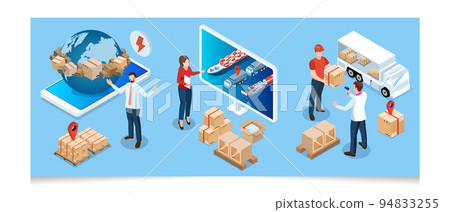 3D isometric Global logistics network concept with Transportation operation service, Export, Import, Cargo, Air, Road, Maritime delivery. Vector illustration EPS 10 3D isometric Global logistics network concept with Transportation operation service, Export, Import, Cargo, Air, Road, Maritime delivery. Vector illustration EPS 10 94833255