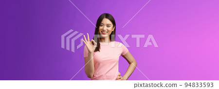 Okay good choice. Tender attractive friendly asian girl shopping together girlfriend, give positive reply, accept good idea, show ok sign, smiling judgemental, approve perfect plan Okay good choice. Tender attractive friendly asian girl shopping together girlfriend, give positive reply, accept good idea, show ok sign, smiling judgemental, approve perfect plan 94833593