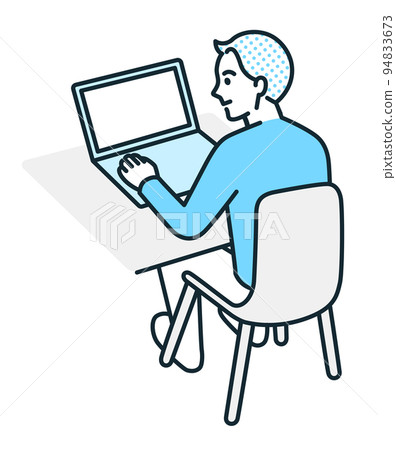 A man sitting at a desk. Illustration material of a businessman working on a personal computer. 94833673