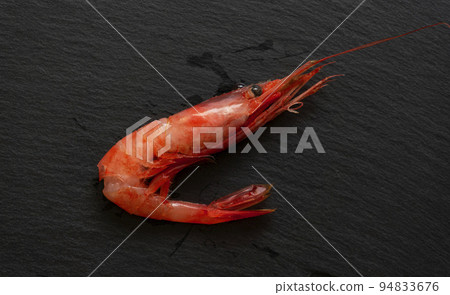 Sweet shrimp on a black slate plate. Also known as Hokoku red shrimp 94833676