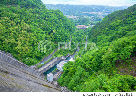 Chichibu Sakura Lake Urayama Dam View of the Chichibu Basin area from the top Early morning fresh green scenery Chichibu Sakura Lake Urayama Dam View of the Chichibu Basin area from the top Early morning fresh green scenery 94833931