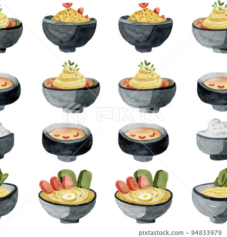 Asian Food, Hand Drawn Watercolor Illustration. Japanese Food, Illustration With Sushi, Noodles, Japanese Tea, Udon, Tofu, Yakitori and Tempura. 94833979