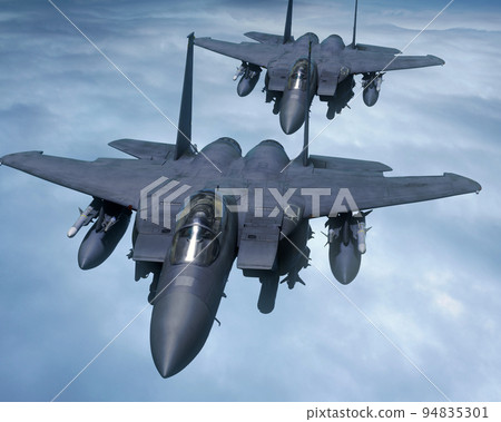 Plastic model McDonnell Douglas F-15E Strike Eagle formation flight front sky back 94835301