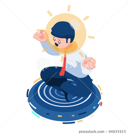 Isometric Businessman doing Meditation with Light Bulb on His Head Isometric Businessman doing Meditation with Light Bulb on His Head 94835915