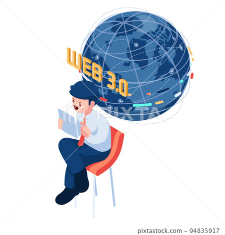 Isometric Businessman with Web 3.0 World Globe Isometric Businessman with Web 3.0 World Globe 94835917