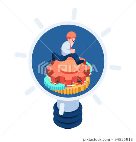 Isometric Businessman Working Hard Inside Light Bulb 94835918