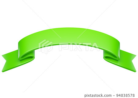 3d label ribbon. Glossy green blank plastic banner for advertisment, promo and decoration elements. High quality isolated render 94838578