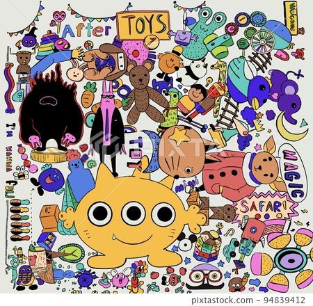 Doodle cartoon art illustration.Cute character graphic colorful design.Funny doodle toys monster 94839412