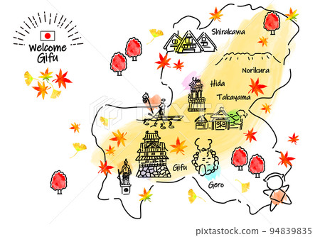 岐阜縣秋季旅遊景點簡單線描圖 岐阜縣秋季旅遊景點簡單線描圖 94839835