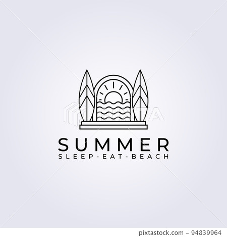 sunset surfing on ocean sunburst logo badge vector illustration flat design graphic 94839964