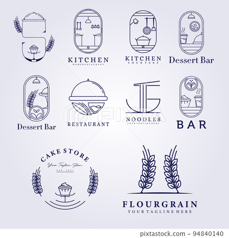 set bundle collection restaurant bakery bar cafe kitchen flour grain logo vector illustration design line art 94840140