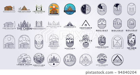set bundle cabin cottage logo vector illustration design, line art style set bundle cabin cottage logo vector illustration design, line art style 94840204