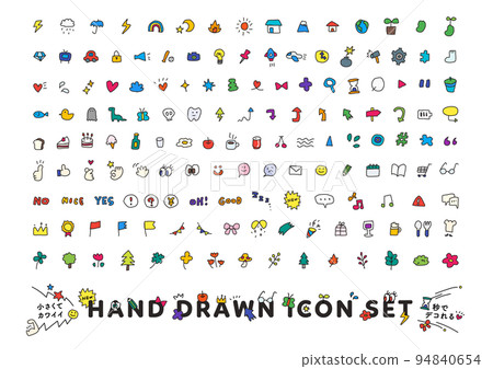 可愛的手繪彩色圖標集裝飾閃光星心箭頭 94840654