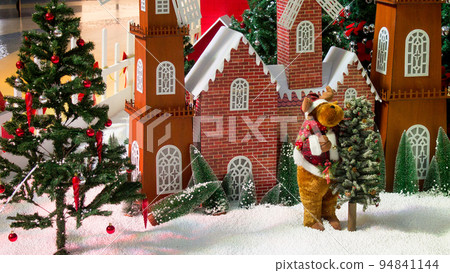 Merry Christmas and happy New Year greeting card. Christmas background with the Reindeer. 94841144