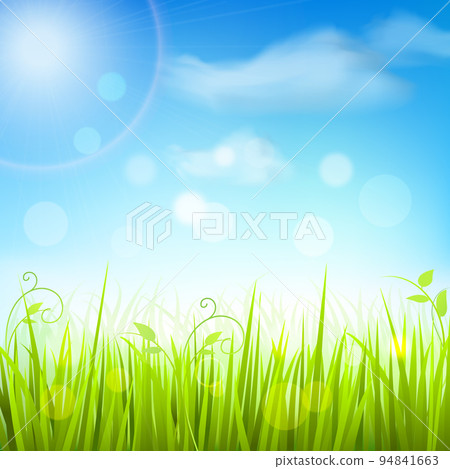 Spring meadow grass blue sky poster Spring meadow grass blue sky poster 94841663