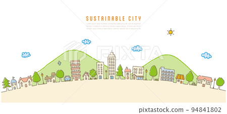Vector illustration of a cityscape with mountains in the background (hand-drawn crayon touch) Vector illustration of a cityscape with mountains in the background (hand-drawn crayon touch) 94841802