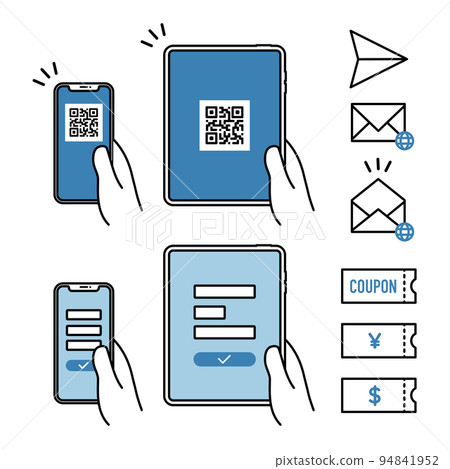 A set of icons for users / participation registration, invitation / introduction, and coupon issuance acquisition on smartphones and tablets 94841952