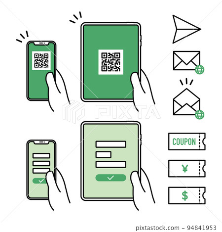 A set of icons for users / participation registration, invitation / introduction, and coupon issuance acquisition on smartphones and tablets A set of icons for users / participation registration, invitation / introduction, and coupon issuance acquisition on smartphones and tablets 94841953