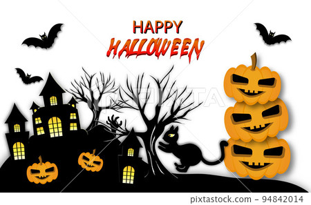 Happy Halloween spooky card in paper cut style 94842014