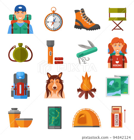 Hiking Flat Color Icons Set 94842124