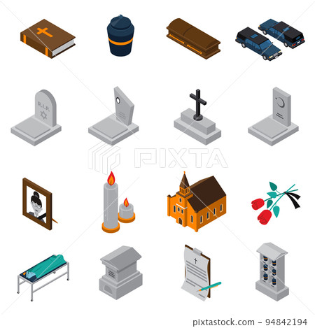 Funeral Isometric Icons Set 94842194