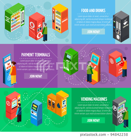 Vending Payment Machines Isometric Banners Set 94842238