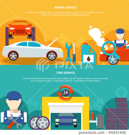 Tire Service And Car Spares Horizontal Banners 94842406