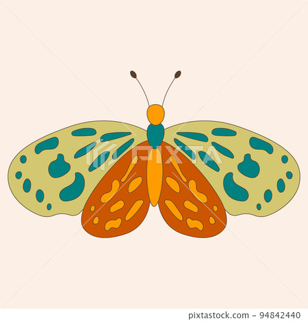 Retro 60s 70s hippie groovy butterfly for cards, stickers or poster design. Flat vector illustration 94842440
