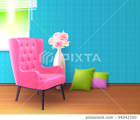 Pink Chair Realistic Interior Poster 94842500