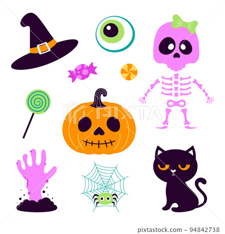 set with cartoon halloween elements isolated on white set with cartoon halloween elements isolated on white 94842738
