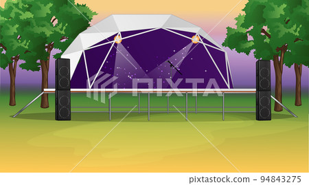 Festival Theme Concert Stage in the Woods Background Scene. Vector Illustration Festival Theme Concert Stage in the Woods Background Scene. Vector Illustration 94843275