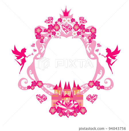 Fairytale frame with little fairies and castle Fairytale frame with little fairies and castle 94843756
