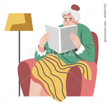 Grandmother reading book in armchair, leisure Grandmother reading book in armchair, leisure 94844142
