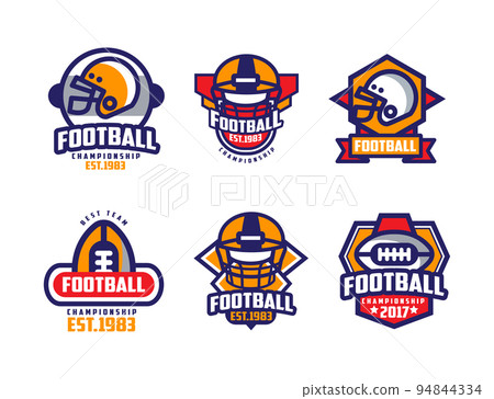 Retro American football championship labels set. Sports tournament badges vector illustration Retro American football championship labels set. Sports tournament badges vector illustration 94844334