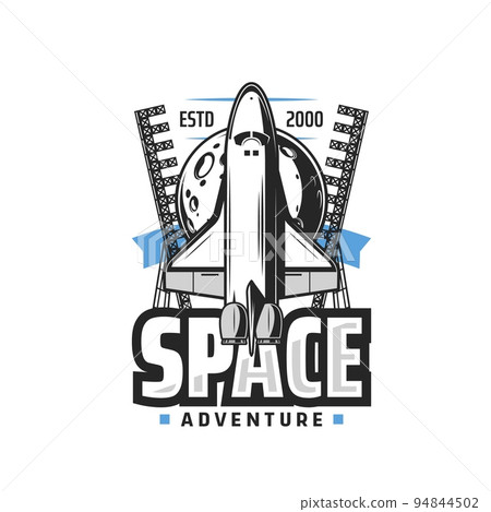Space shuttle icon, rocket explorer or orbital station spacecraft on startup launch pad, vector. Galaxy flight to moon exploration or mars mission, space adventure travel on space shuttle to planets Space shuttle icon, rocket explorer or orbital station spacecraft on startup launch pad, vector. Galaxy flight to moon exploration or mars mission, space adventure travel on space shuttle to planets 94844502